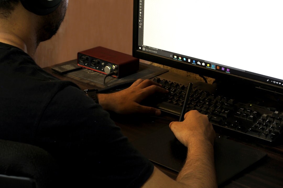 editor working on computer